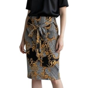 Fitted Printed Skirts With Tie Detail  (2)
